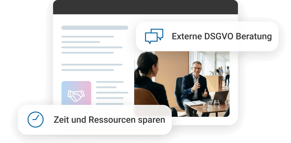 Externe DSGVO-Beratung mit Fokus auf Zeit- und Ressourcensparen in einem modernen B&uuml;ro.