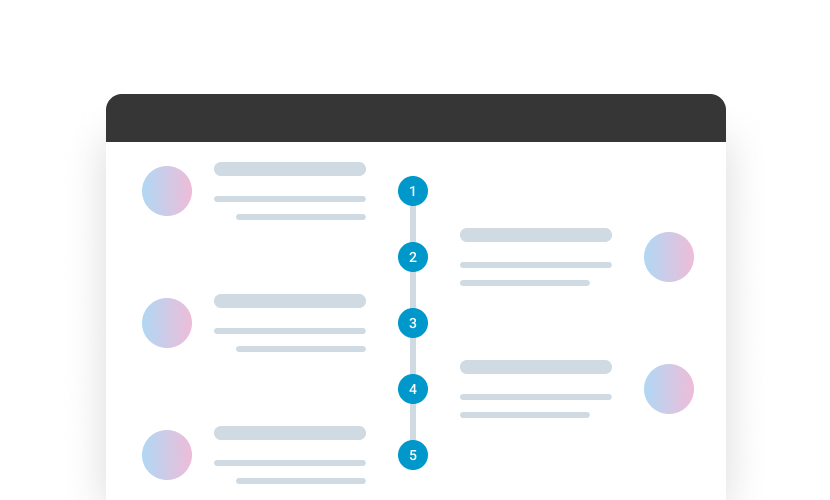 Ein &uuml;bersichtliches Layout mit f&uuml;nf Abschnitten, nummeriert von 1 bis 5, f&uuml;r Textinhalte und visuelle Markierungen.