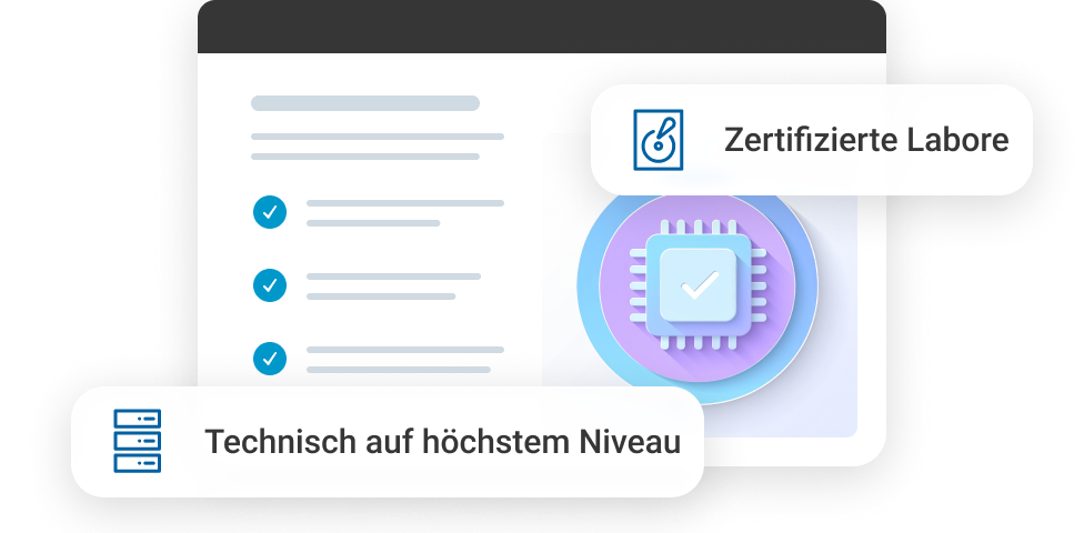 Zertifizierte Labore und technische Informationen auf h&ouml;chstem Niveau, dargestellt in einem professionellen Layout.