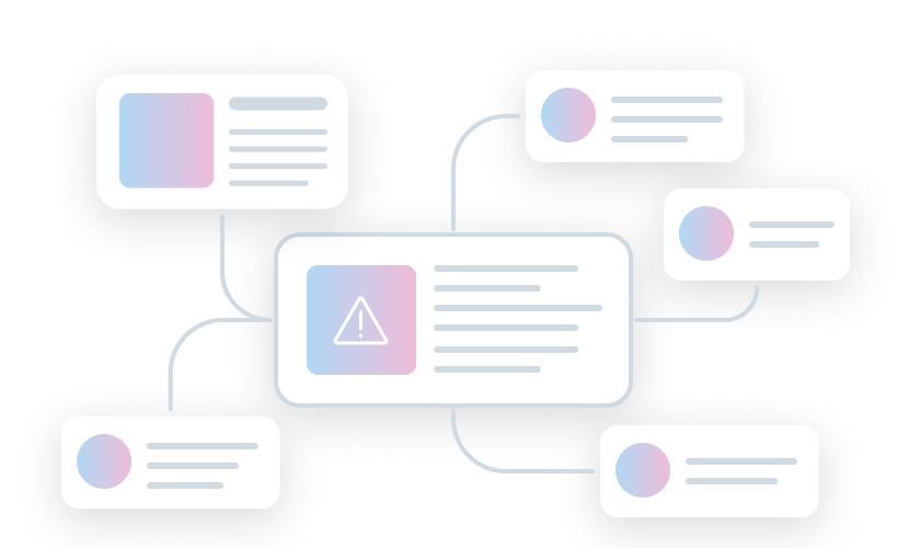 Ein Diagramm mit Warnsymbol und mehreren verbundenen Textboxen, die Informationen darstellen.