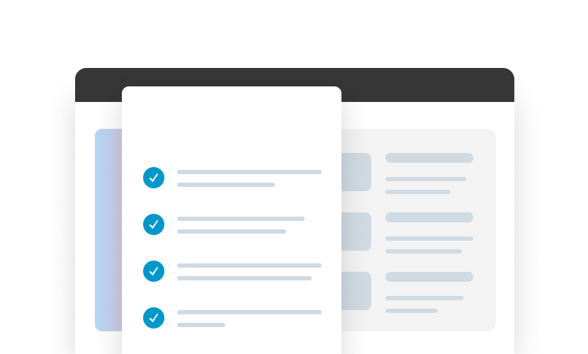 Grafische Darstellung eines Bildschirms mit einer Checkliste und Textfeldern, die Aufgaben und Informationen anzeigen.