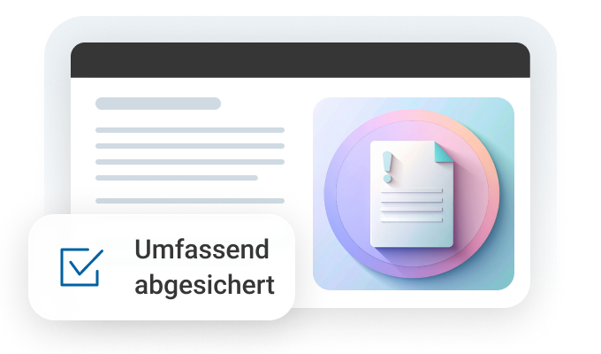 Dokument mit Warnsymbol in sanften Farben, das umfassende Sicherheit anzeigt.