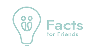 Glühbirne mit stilisierten Menschen und dem Text "Facts for Friends" in sanften Farben.