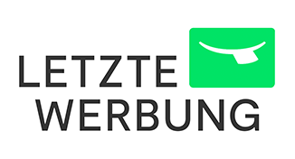 Logo mit dem Text "LETZTE WERBUNG" und einem grünen Rechteck mit einem weißen Symbol.