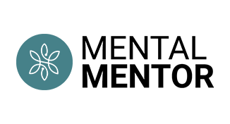 Logo von "Mental Mentor" mit stilisiertem Blattmotiv in einem Kreis und klarer Schrift.