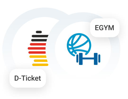 D-Ticket-Logo neben einem Basketball- und Fitnesssymbol von EGYM.