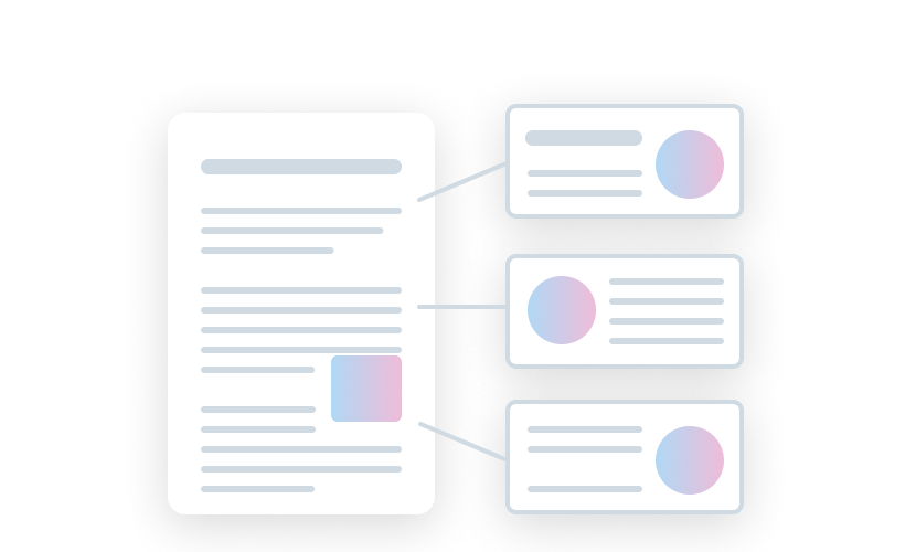 Dokument mit Text, verbundenen Elementen und kreisf&ouml;rmigen Grafiken, die Informationen hervorheben.