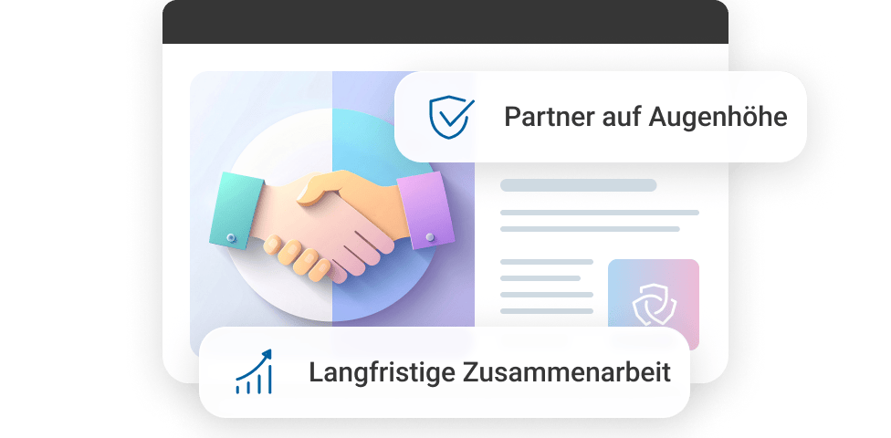 Illustration einer Handshake-Geste, symbolisierend Partnerschaft und langfristige Zusammenarbeit.