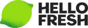 HelloFresh Eine grüne Zitrone neben dem Schriftzug "HELLO FRESH" in fetter, schwarzer Schrift.