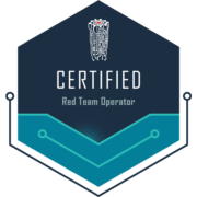 Zertifikat für Red Team Operator in hexagonalem Design mit technologischem Motiv und Schriftzug „CERTIFIED Red Team Operator“.